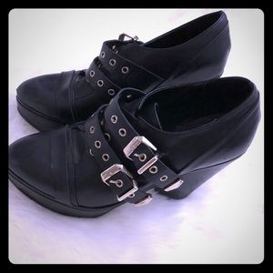 The Kooples blk chunky heels silver accents